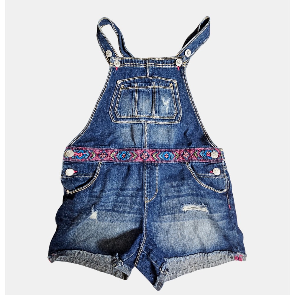Jordache Bib Jean Shortalls Overall Floral Embroidered Blue Denim Girls XL 14-16